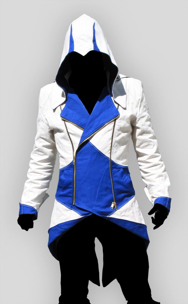 Game Costume Assassin's Creed III White and Blue Hoodie Cosplay Costume - Click Image to Close